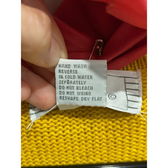 Vintage P.A. International Yellow Knit Top Red Floral Design Red Scarf Sz Large - Picture 7 of 9